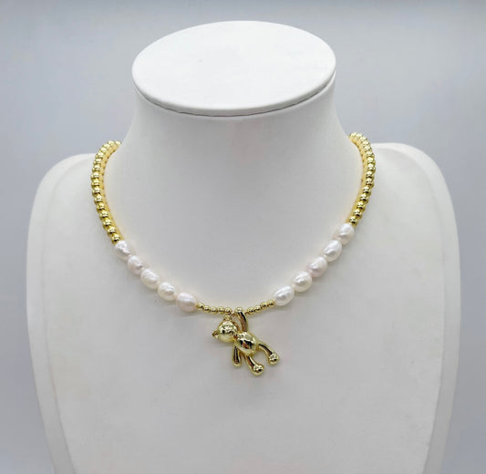 Teddy Bear Beads Gold Necklace