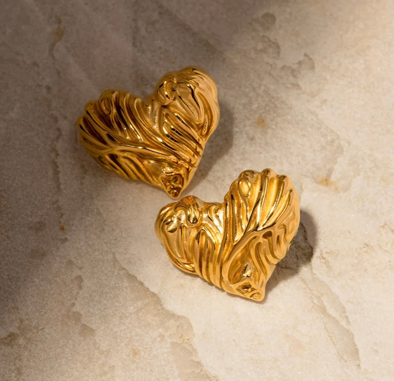 Vintage Chunky Large Heart Shaped Stud Earrings Waterproof Gold Stainless Steel Earrings