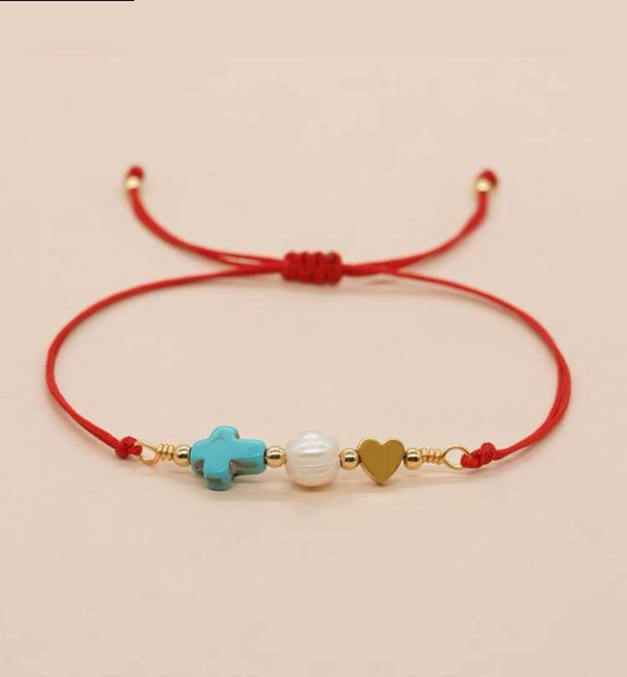 Boho Turquoise Gold Plated Heart Charm Pearl Bracelet