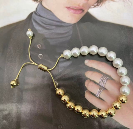 BEAD GOLD AND PEARL ADJUSTABLE