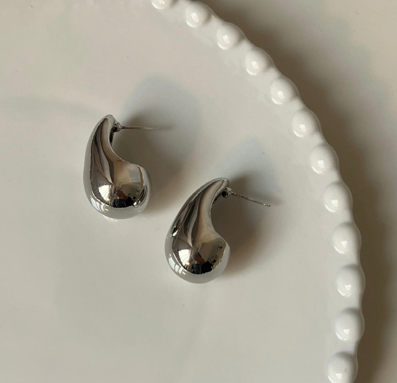 silver large Drop earrings chunky