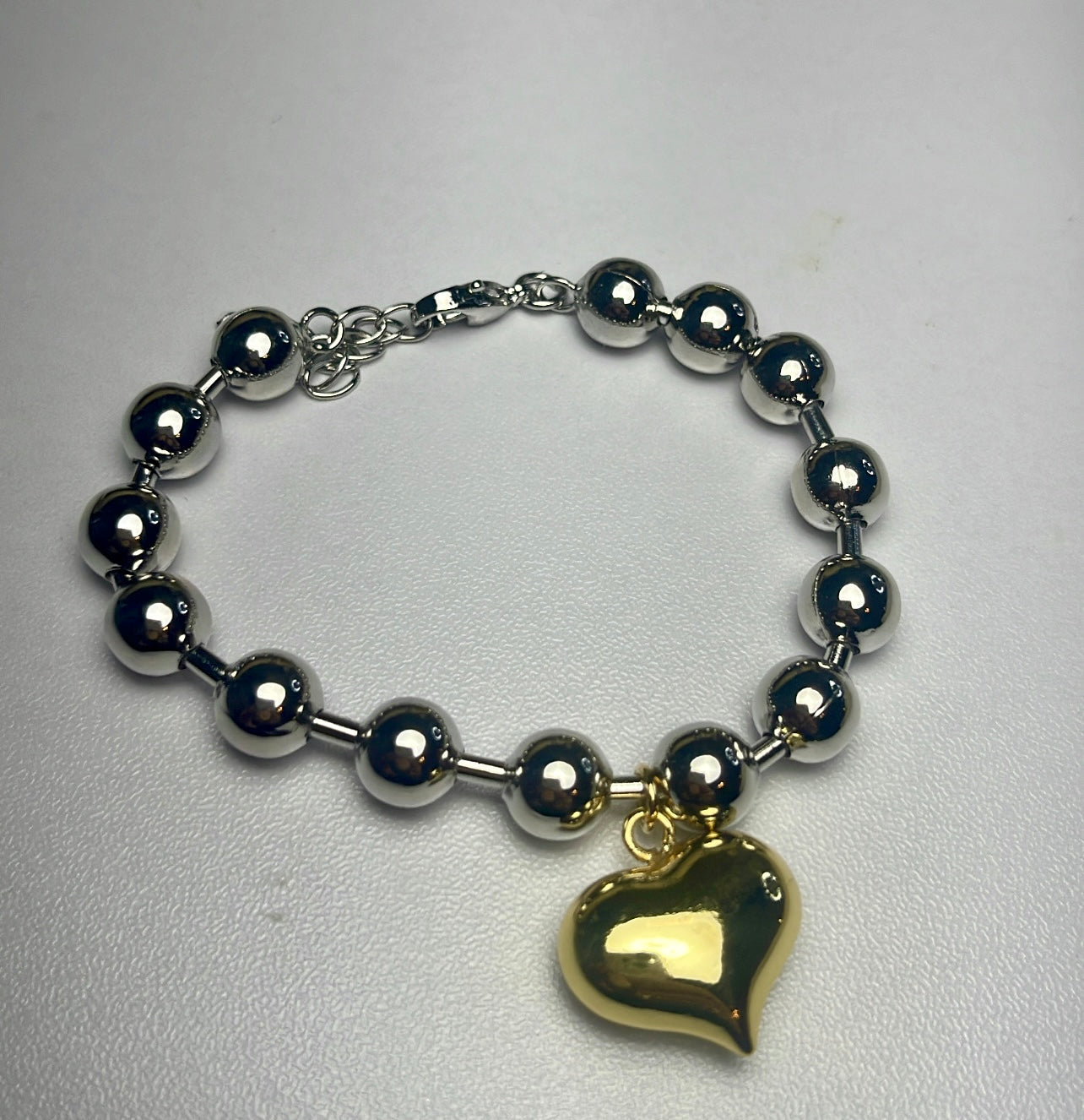 Silver and Gold Beads Heart Bracelet