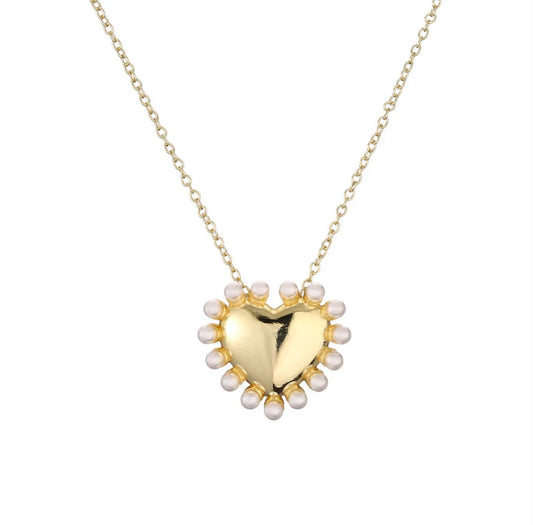 Gold Plated Heart Necklace Pearl